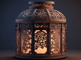 3d Crecent moon and lantern for Ramadan and Eid background design template with mosque for Muslim festival 