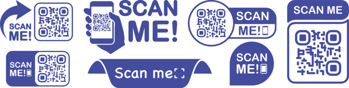 Scan qr code. Scan QR code flat icon with phone. Qr Code template for mobile app, payment and discounts. Barcode. Mobile payment and quick response codes. Scan me with smartphone. Vector illustration