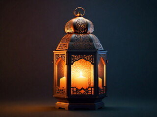 3d Crecent moon and lantern for Ramadan and Eid background design template with mosque for Muslim festival 