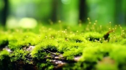 Papier Peint photo Lavable Vert-citron Green moss on log in the forest