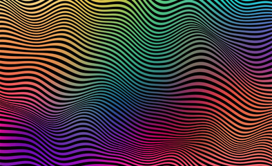 Abstract vector illustration with vibrant, flowing lines in a neon glitch style. Perfect for backgrounds, banners, and cards, blending retro and futuristic elements in a trendy, colorful design.