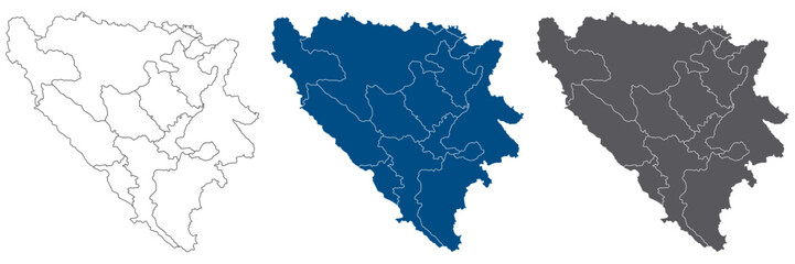 Naklejka premium Bosnia and Herzegovina map. Map of Bosnia and Herzegovina in administrative provinces in set