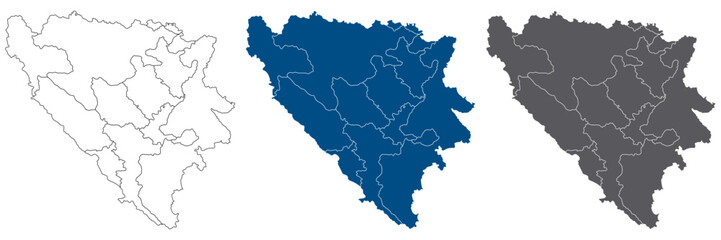 Bosnia and Herzegovina map. Map of Bosnia and Herzegovina in administrative provinces in set