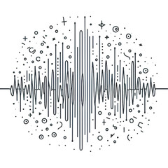 Continuous one line drawing of sound wave with different amplitude.