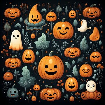 Halloween seamless pattern. illustration of Halloween party. Cute ghosts