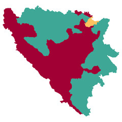Bosnia and Herzegovina map. Map of Bosnia and Herzegovina in three mains regions in multicolor