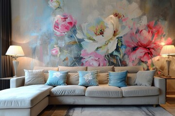 Stylish Floral Wall Art in Modern Living Room Interior