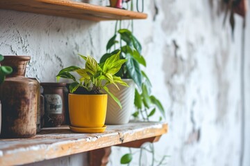 DIY Wooden Shelf Decor with Green Plant: Interior Home Arrangement