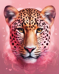 Portrait of a jaguar in pink.