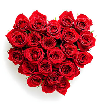 Vibrant red heart made of fresh red roses, isolated on a clean white background. A symbol of love and romance captured in stunning floral detail.