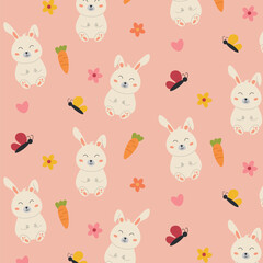 Vector pattern with bunnies and flowers