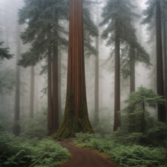 Obraz premium Misty Morning Redwoods