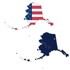 Outline of a map of the U.S. state of Alaska with a flag