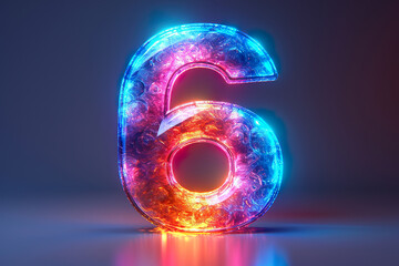 Number 6 - colorful glowing outline alphabet symbol on blue lens flare dark background - obrazy, fototapety, plakaty