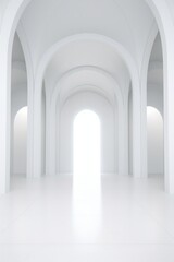 White empty interior with arches for your text or product product presentation with copy space, room mockup, white floor