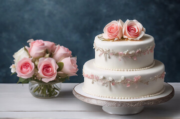 Obraz na płótnie Canvas delicious small wedding cake with roses