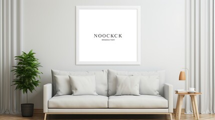Large statement Mockup poster blank frame in a bright, airy Scandinavian living space