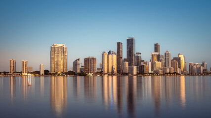 the miami skyline during a early sunrise
