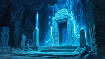 Magic portal in blue colors in animation style