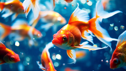Beautiful colorful goldfish in the water