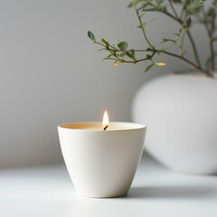 White Candle on Table, Classic and Serene Home Decor Accent