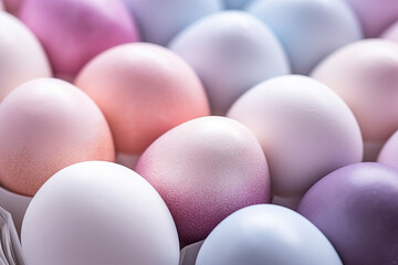 pastel colored easter eggs in a pink pastel satin fabric, easter background