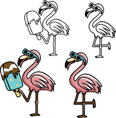 Flamingo with sunglasses and ice cream