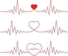 Seamless heartbeat line dividers set. Medical and healthcare related designs. Medical care, support, life concept. Valentine and wedding card decoration.