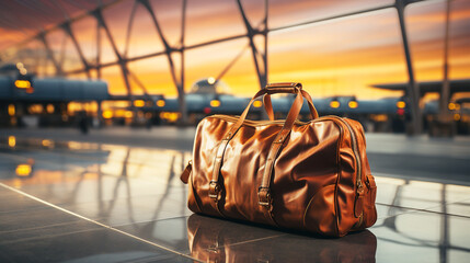 Travel bag with airport background
