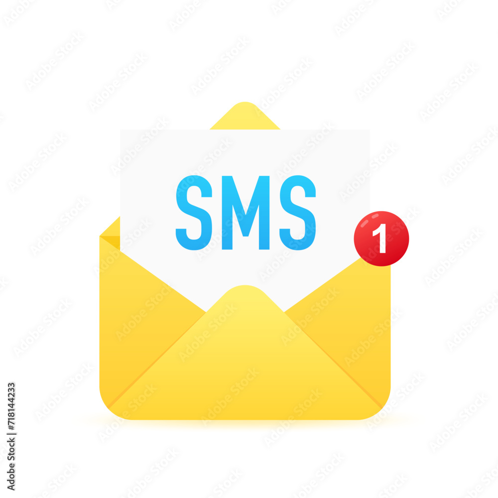 Poster envelope with message. email notification one new email message in inbox concept. envelope icon, inc