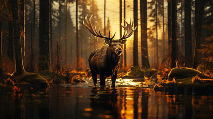 Moose in the forest  with forest