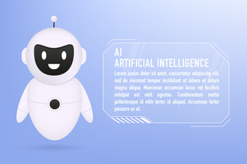 AI technology posters with cute robot character. AI servers and robot technologies. Voice support service bot. A robot assistant for website or mobile application customer support. Vector illustration