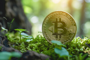 Gr&uuml;ne Digitalisierung: Nachhaltige Bitcoin-Illustration als Symbol f&uuml;r umweltfreundliche Finanzinnovation und &ouml;kologische Verantwortung