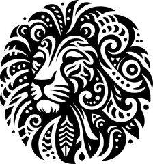 Lion silhouette vector black logo in the style of mexican muralism