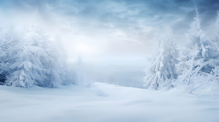 Abstract blue winter snow forest background