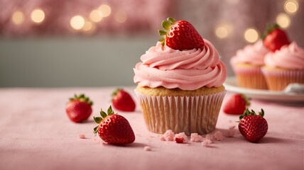 Obraz na płótnie Canvas cupcakes with strawberries, cupcake with strawberry