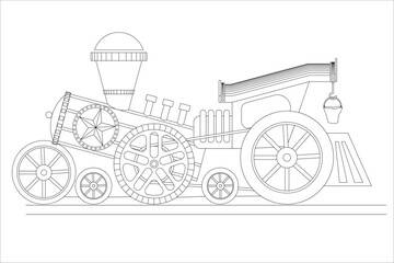 Vintage cartoon steam locomotive train, vector illustration - obrazy, fototapety, plakaty
