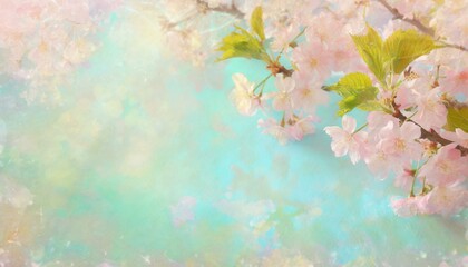 Obraz na płótnie Canvas Opalizing pastel background with blooming cherry tree flowers, bokeh light and copyspace. 