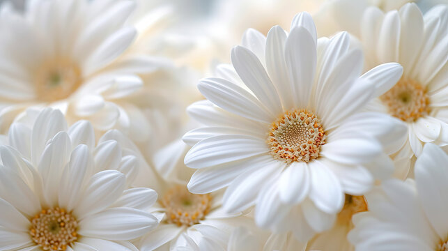 white background with gerbera daisies, macro flowers, holiday concept. Greeting card for Mother's Day, March 8, Women's Day - Generative AI