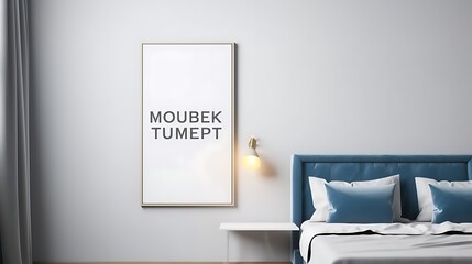 Mockup poster blank frame displayed above a foldable modern guest room Murphy bed