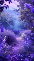 Fototapeta na wymiar Enchanted Night in a Floral Bower of Lavender Bliss