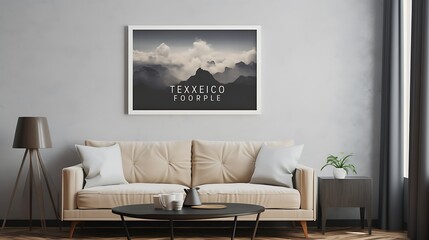 Mockup poster blank frame above a contemporary lounge's entertainment center