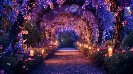 Enchanted Night in a Floral Bower of Lavender Bliss - obrazy, fototapety, plakaty