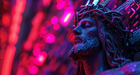 Cyberpunk Jesus Christ. The savior of mankind in Future