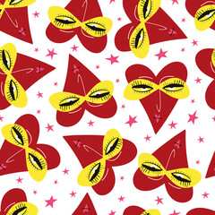 Bright Valentines Day seamless pattern with cool freaky hearts.