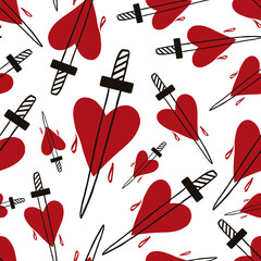 heart with dagger seamless pattern for Valentine's Day