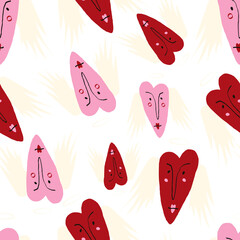 Bright Valentines Day seamless pattern with cool angels hearts.