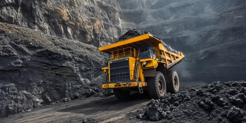 Fotobehang Huge heavy mining dump truck, open pit coal mining, panorama pit coal mining © Mars0hod