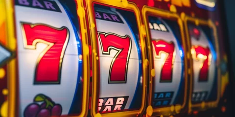 Foto op Canvas Slot machine shows jackpot Three Sevens Generative AI © Denis S