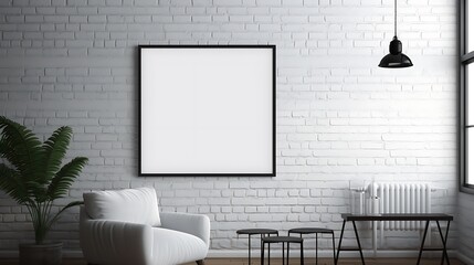 Monochromatic Mockup poster blank frame in a room with industrial-style lighting
